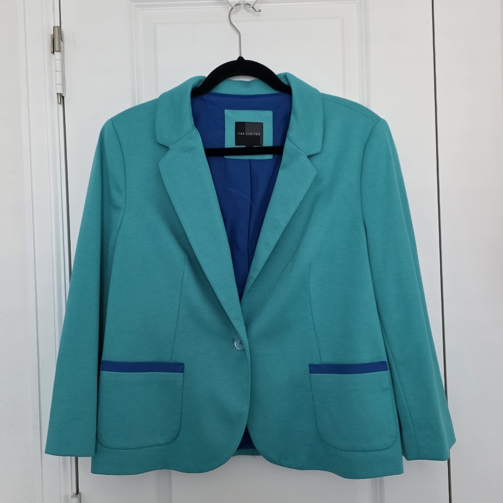 The Limited Vibrant Teal Blazer with Blue Accents